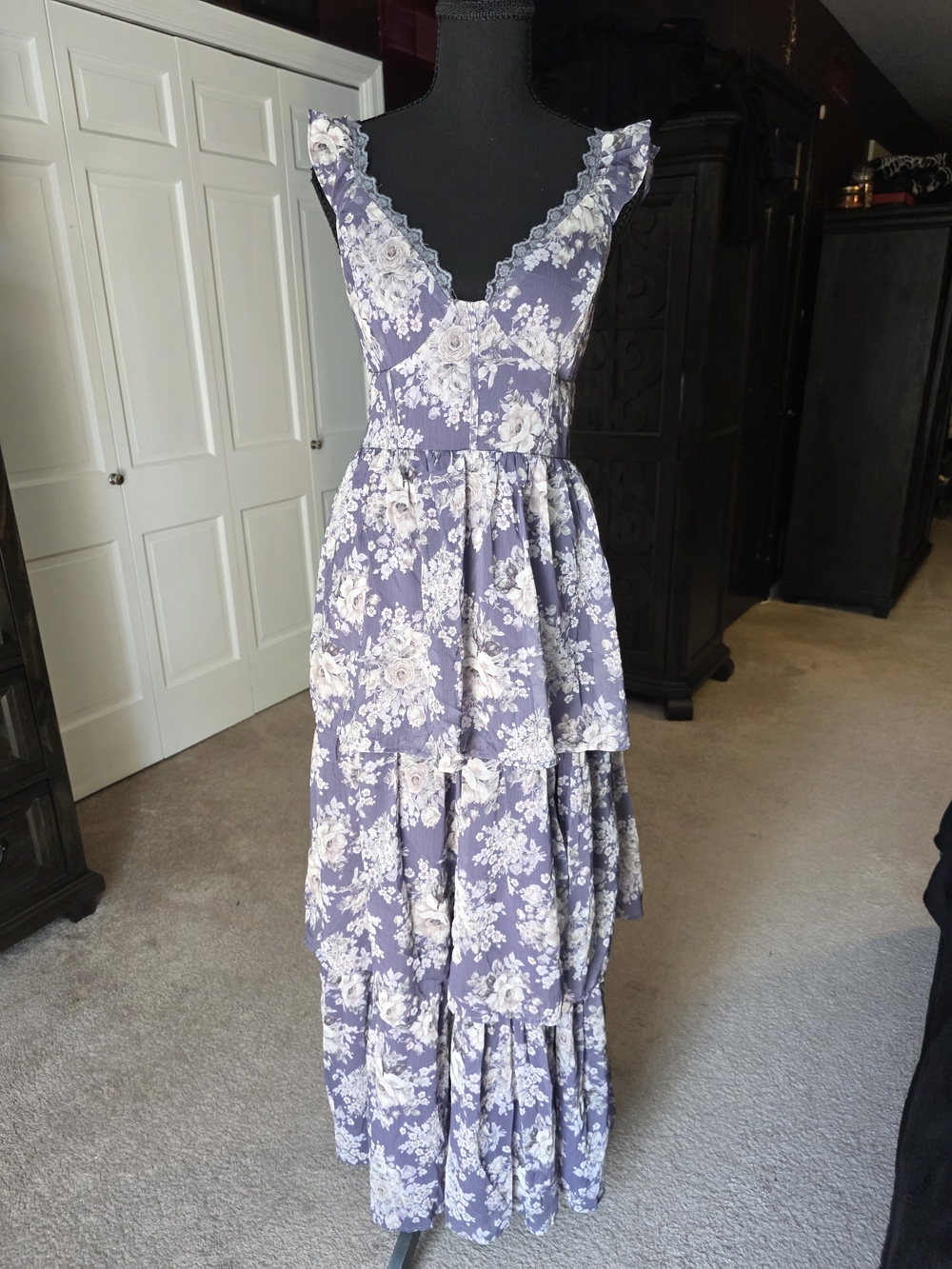 Jade by Jane Katie Floral Tiered Maxi Dress Medium NWT Lavender Cottagecore